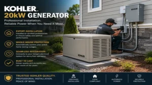 professional installation of a kohler 20kw generator beside a modern house for emergency backup power