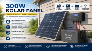 300w solar panel connected to a battery storage system for reliable energy backup