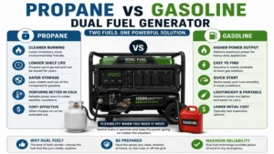 best dual fuel generator comparing propane and gasoline fuel operation and efficiency