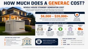 how much does a generac cost for a whole house standby generator system and automatic backup power