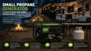 small propane generator supplying clean power at a campsite with RV equipment
