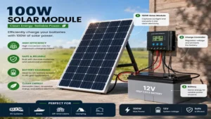 solar module 100w connected to a battery charging system for reliable clean energy storage