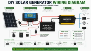 diy solar generator wiring diagram showing battery, inverter, and solar panel connections