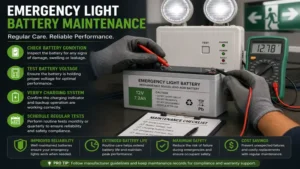 Maintenance check of an emergency light battery for improved performance and safety
