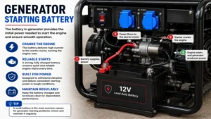 Battery in generator supplying starting power for engine ignition