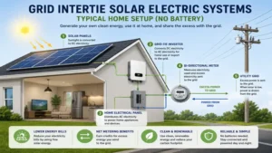 Home energy setup featuring grid intertie solar electric systems without battery storage