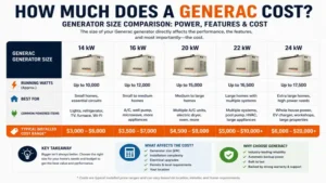 how much does a generac cost when comparing generator sizes power output and home requirements