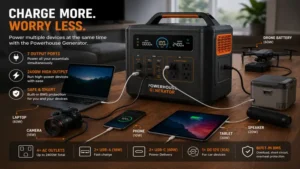 Multiple devices charging simultaneously with a powerhouse generator power station