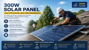 Technician performing 300w solar panel installation on a residential rooftop