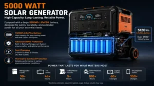 5000 watt solar generator featuring a high-capacity battery system for long-lasting backup power