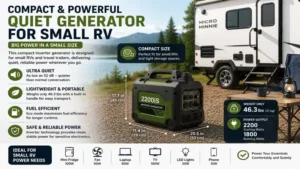 Compact quiet generator for rv designed for small campers and travel trailers
