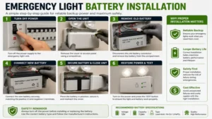 Step-by-step installation of an emergency light battery in a residential building