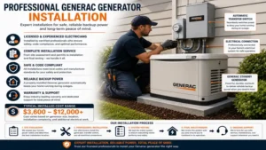 Cost of generac generator installed by a licensed electrician completing residential backup power setup