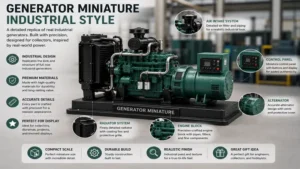 generator miniature industrial style model replicating a full-size power generator with realistic details