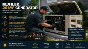 technician performing routine maintenance on a kohler 20kw generator to ensure dependable performance