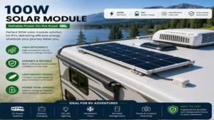 solar module 100w mounted on an RV roof for travel and mobile energy applications