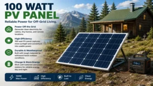 100 watt pv panel close-up showing high-efficiency photovoltaic cells capturing sunlight effectively