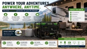 best dual fuel generator powering an RV campsite with propane and gasoline flexibility