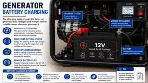 Battery in generator charging system maintaining optimal battery health