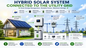 Hybrid solar system connected to the utility grid for efficient energy management and backup power