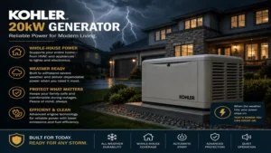 kohler 20kw generator providing reliable residential backup power during severe weather conditions