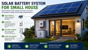 Solar battery storage connected to a solar panel for small house to maximize energy independence