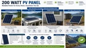 Multiple applications of a 200 watt pv panel for camping RV backup power and off-grid living