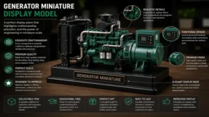 generator miniature display model with detailed components and professional presentation stand