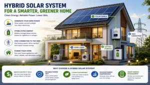 Modern house using a hybrid solar system to reduce electricity costs with renewable energy