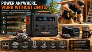 powerhouse generator supplying dependable outdoor power for tools and appliances
