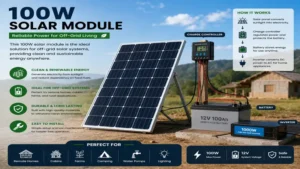 solar module 100w powering an off-grid solar energy system in a remote rural location
