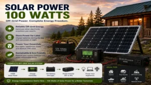 Solar power 100 watts off-grid system supporting cabins, remote locations, and sustainable living