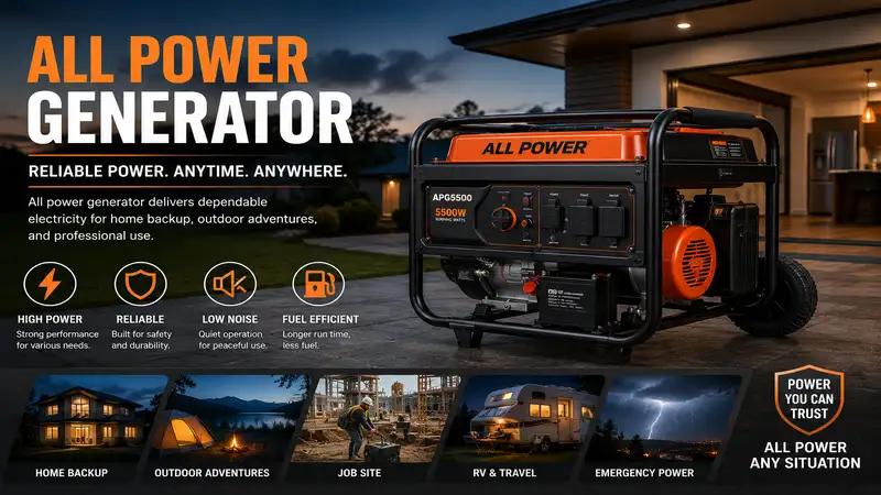 all power generator providing dependable backup electricity for homes, outdoor activities, and emergency situations.