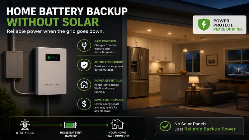 home battery backup without solar powering essential household appliances during a power outage.