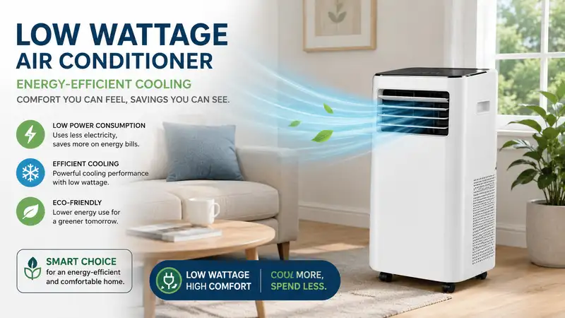 Low wattage air conditioner providing energy-efficient cooling in a modern room
