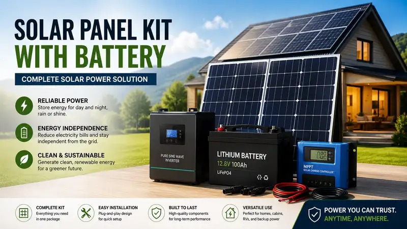 Solar panel kit with battery installed for reliable off-grid and backup power