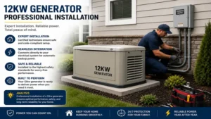 Professional installation of a 12kw generator beside a modern house
