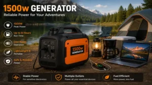 1500w generator supplying reliable electricity for a camping setup outdoors 