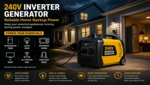 240v inverter generator supplying backup electricity during a household power outage