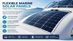 Flexible marine solar panels fitted to a curved boat surface for efficient charging