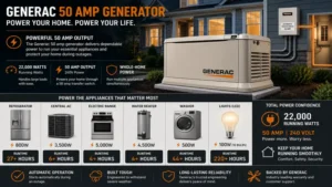 Generac 50 amp generator delivering stable power for essential household appliances.