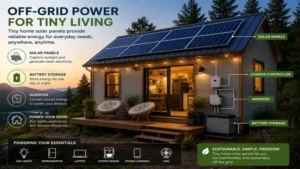 tiny home solar panels powering an off-grid lifestyle with reliable solar energy and battery storage