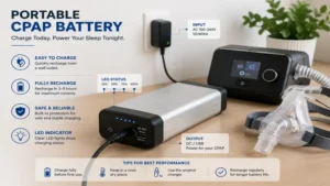 Portable CPAP battery charging before use to ensure uninterrupted CPAP therapy.