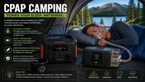 CPAP camping with a portable power station supplying power to a CPAP machine