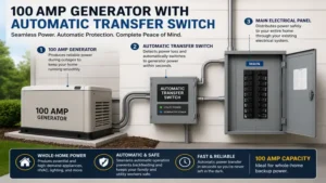 100 amp generator connected through an automatic transfer switch