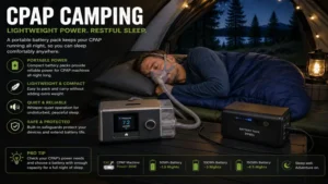 CPAP camping using a portable battery pack to power a CPAP machine overnight