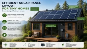 tiny home solar panels arranged in an efficient roof layout to maximize energy production