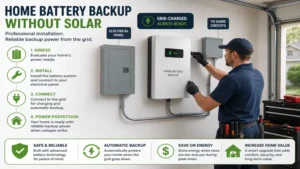 Professional installation of home battery backup without solar in a residential garage.