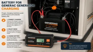Battery for generac generator charging with a compatible battery charger to maintain dependable starting performance.