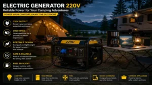 Electric generator 220v supplying reliable electricity at a campsite
